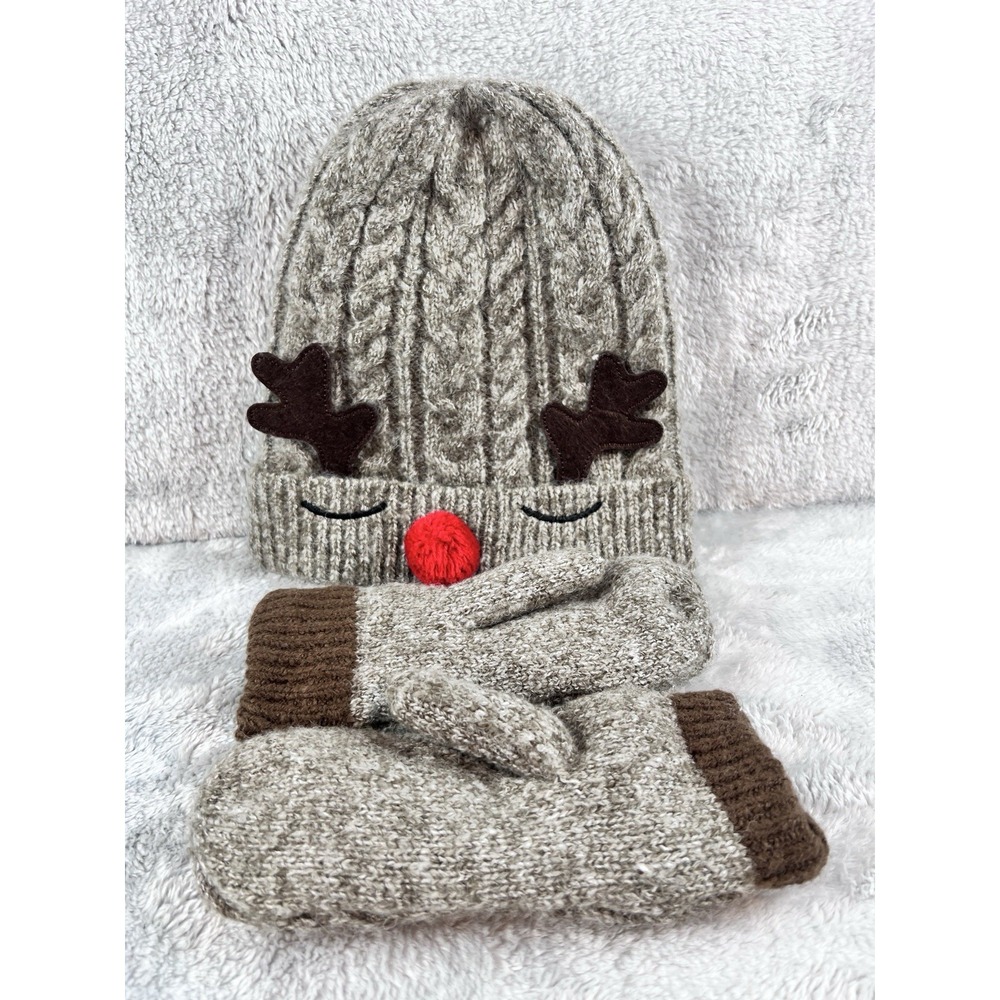 Barnes & Noble REINDEER Fleece Lined Children's ‎ Hat And Mittens Set One Size
